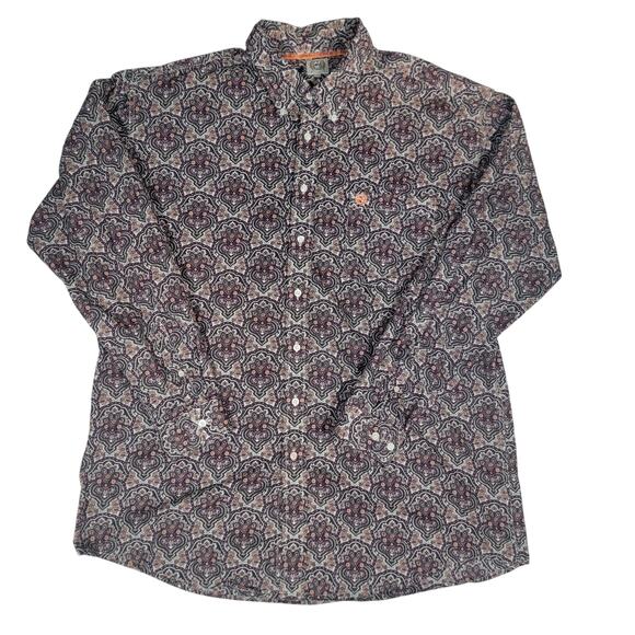 CINCH Mens 2XL Long Sleeve Button Down Shirt Purple Orange Black Floral - Picture 1 of 6